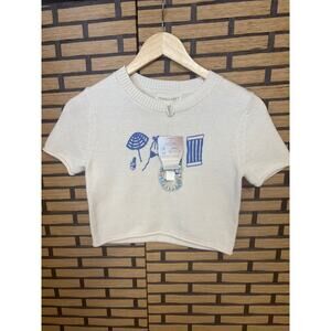Happily Grey Cream Beach Theme Crop Sweater With Bracelet Set Size‎ Small